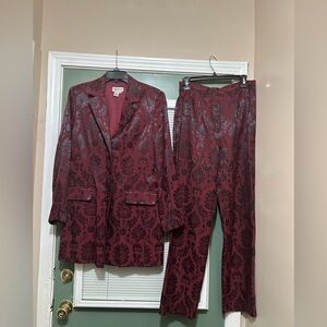 Vintage Reflections by Spiegel Baroque Print Maroon/Black Pantsuit Size 10